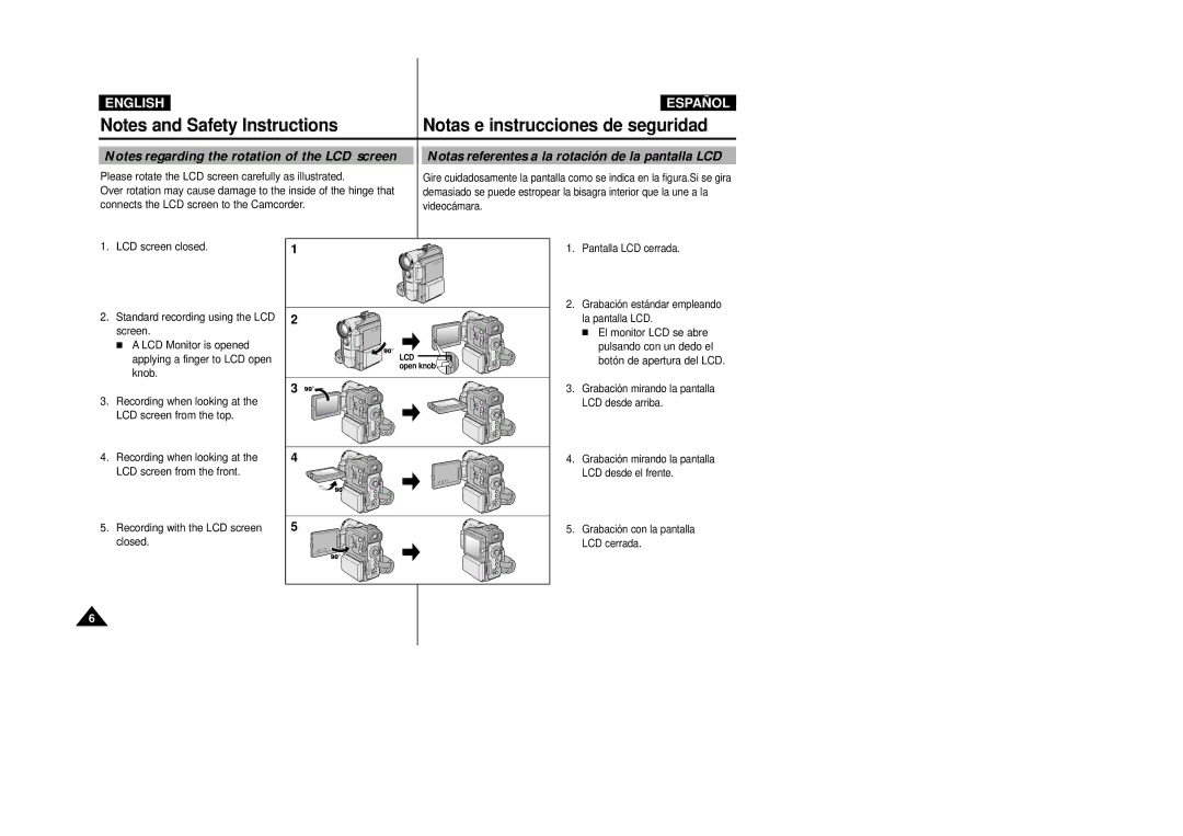 Samsung D250(i), D270(i), D230(i) Notas e instrucciones de seguridad, Notas referentes a la rotación de la pantalla LCD 