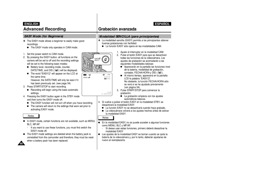 Samsung D250(i), D270(i), D230(i) manual Easy Mode for Beginners, Modalidad Sencilla para principiantes 