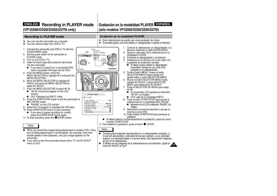 Samsung D230(i), D250(i), D270(i) manual Recording in Player mode 