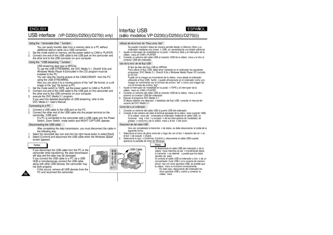 Samsung D270(i), D250(i), D230(i) manual USB Cable, Using the removable Disk function 