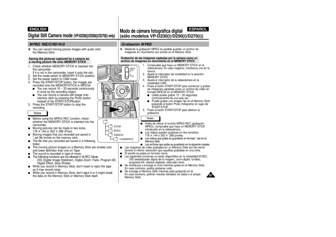 Samsung D270(i), D250(i), D230(i) manual Grabación Mpeg 