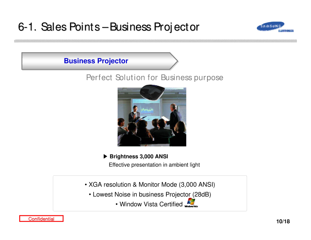 Samsung D300 manual Sales Points Business Projector, Perfect Solution for Business purpose 