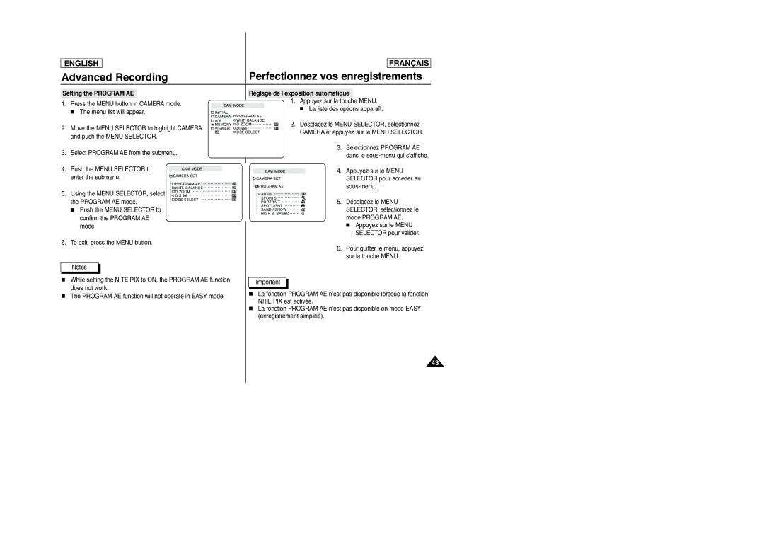 Samsung D305 manual Advanced Recording 