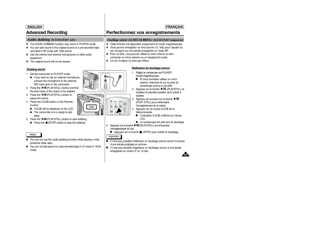 Samsung D305 manual Réalisation du doublage sonore 