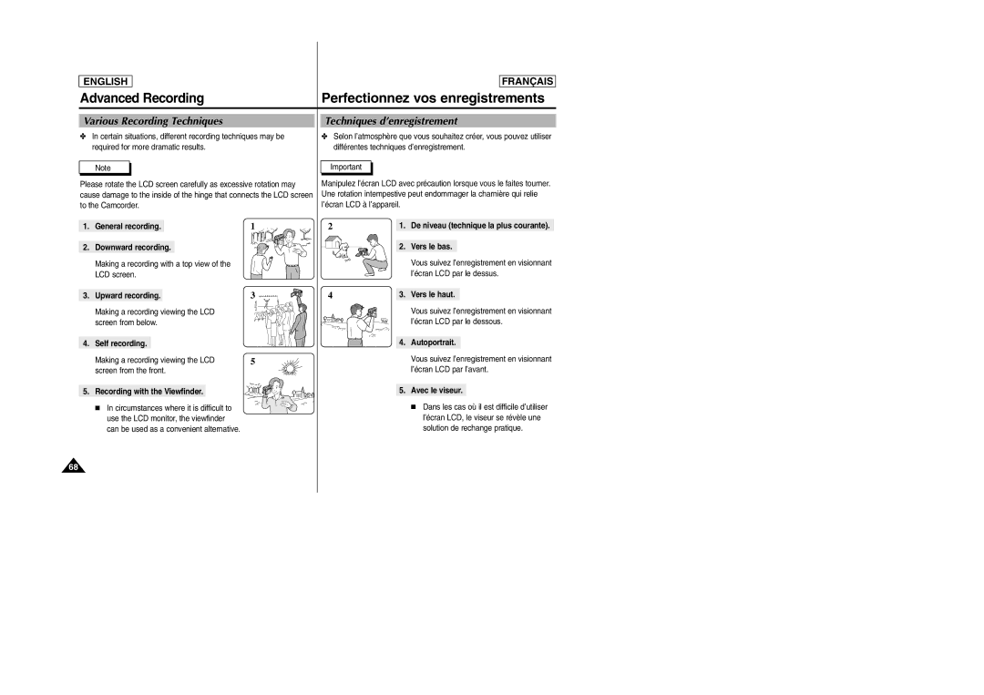 Samsung D305 manual Various Recording Techniques, Techniques d’enregistrement 