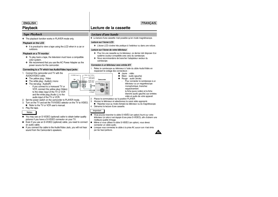 Samsung D305 manual Tape Playback Lecture d’une bande 