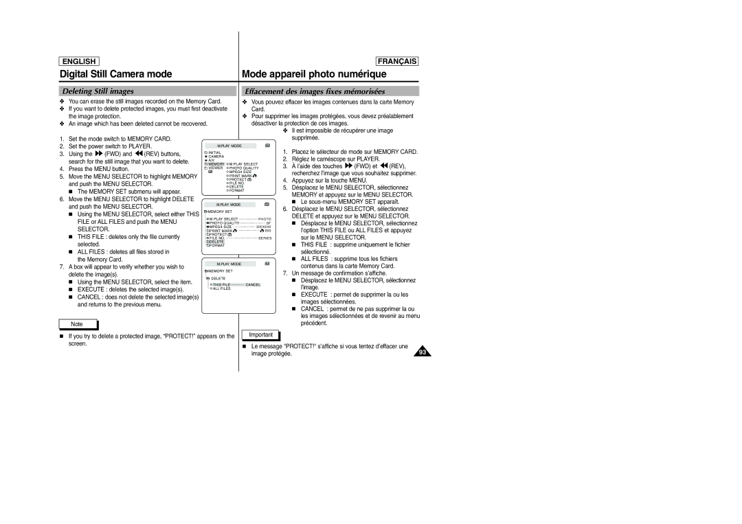 Samsung D305 manual Deleting Still images 