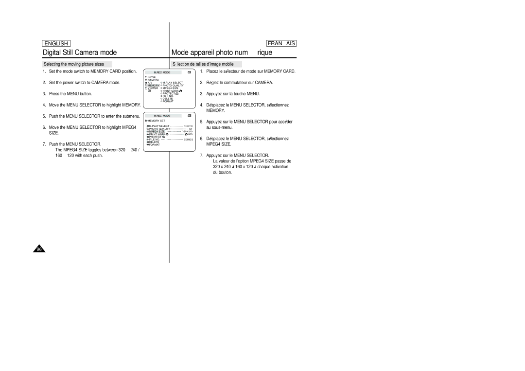 Samsung D305 manual Set the power switch to Camera mode Press the Menu button, Memory 