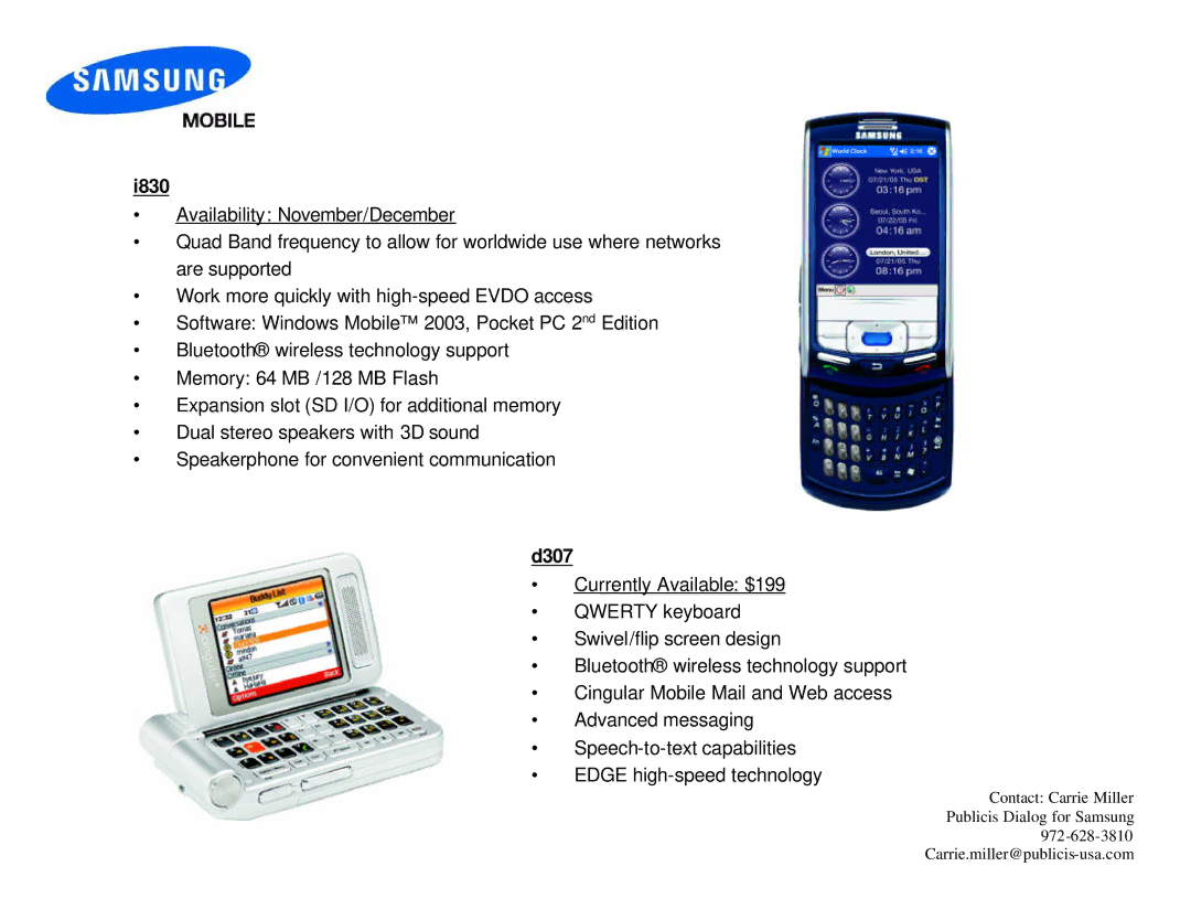 Samsung D307 manual I830 