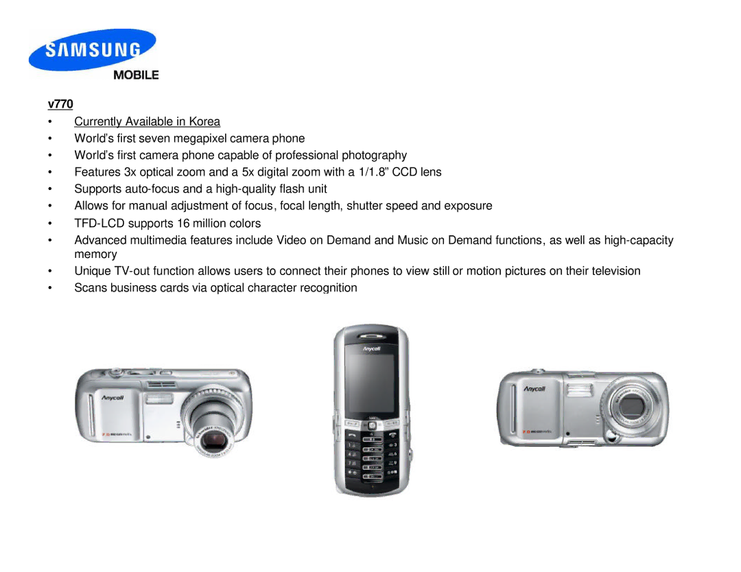 Samsung D307 manual V770 