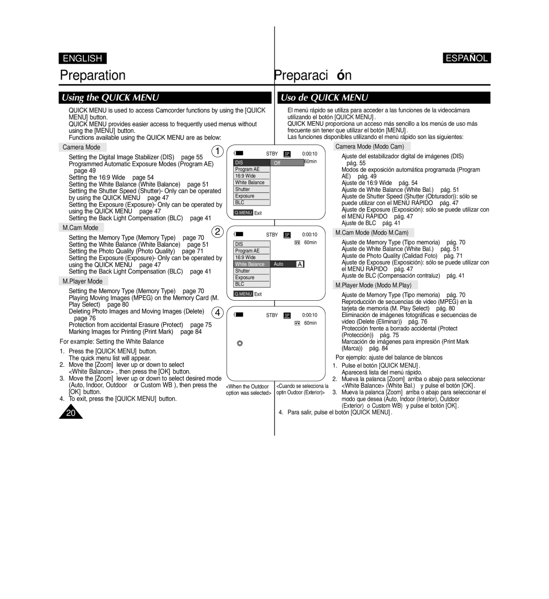 Samsung D365W(I) manual Using the Quick Menu, Uso de Quick Menu 