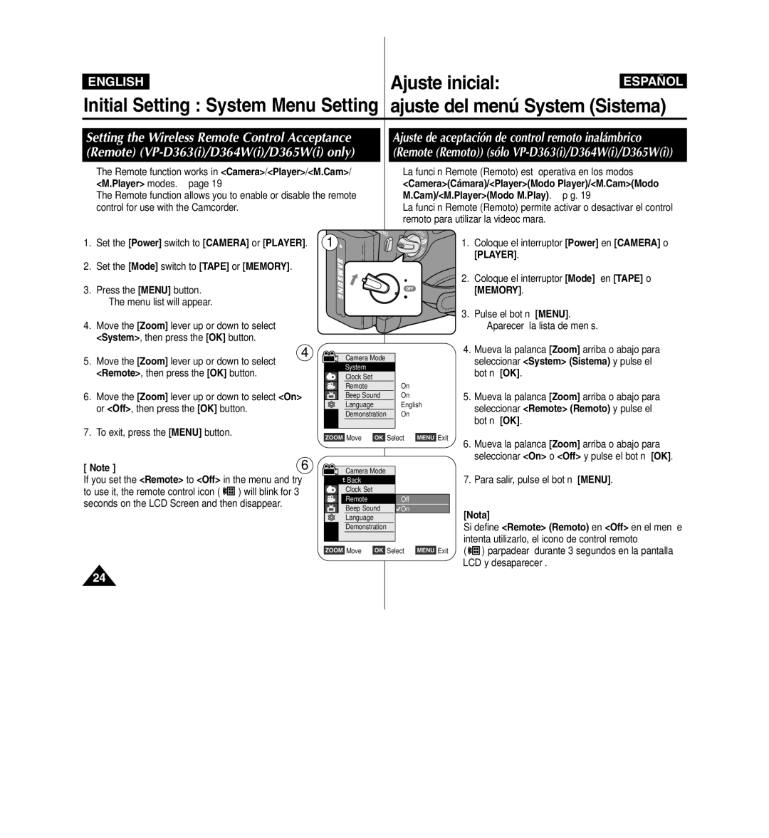 Samsung D365W(I) manual Set the Power switch to Camera or Player, Memory 