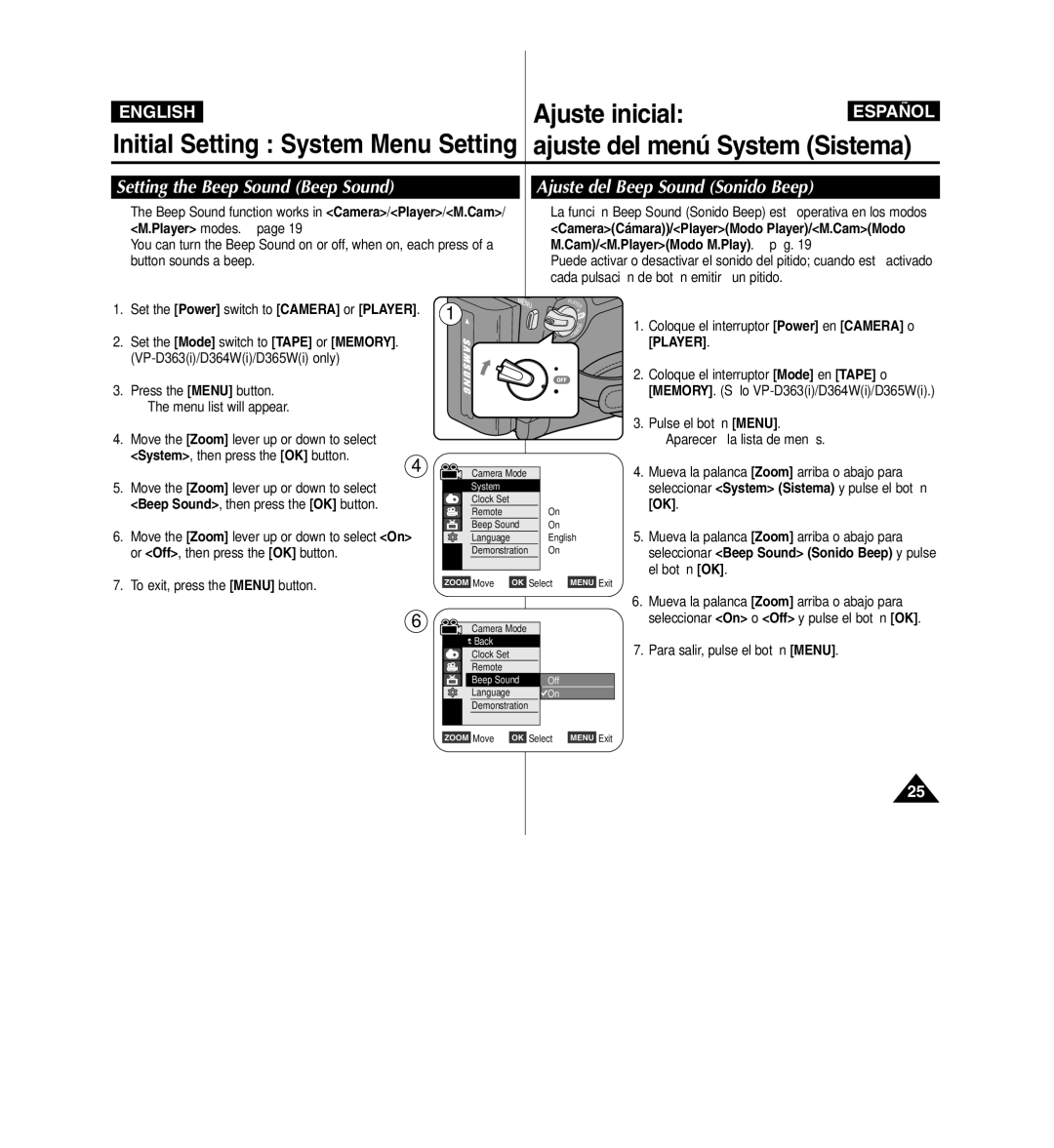 Samsung D365W(I) manual Setting the Beep Sound Beep Sound, Ajuste del Beep Sound Sonido Beep 