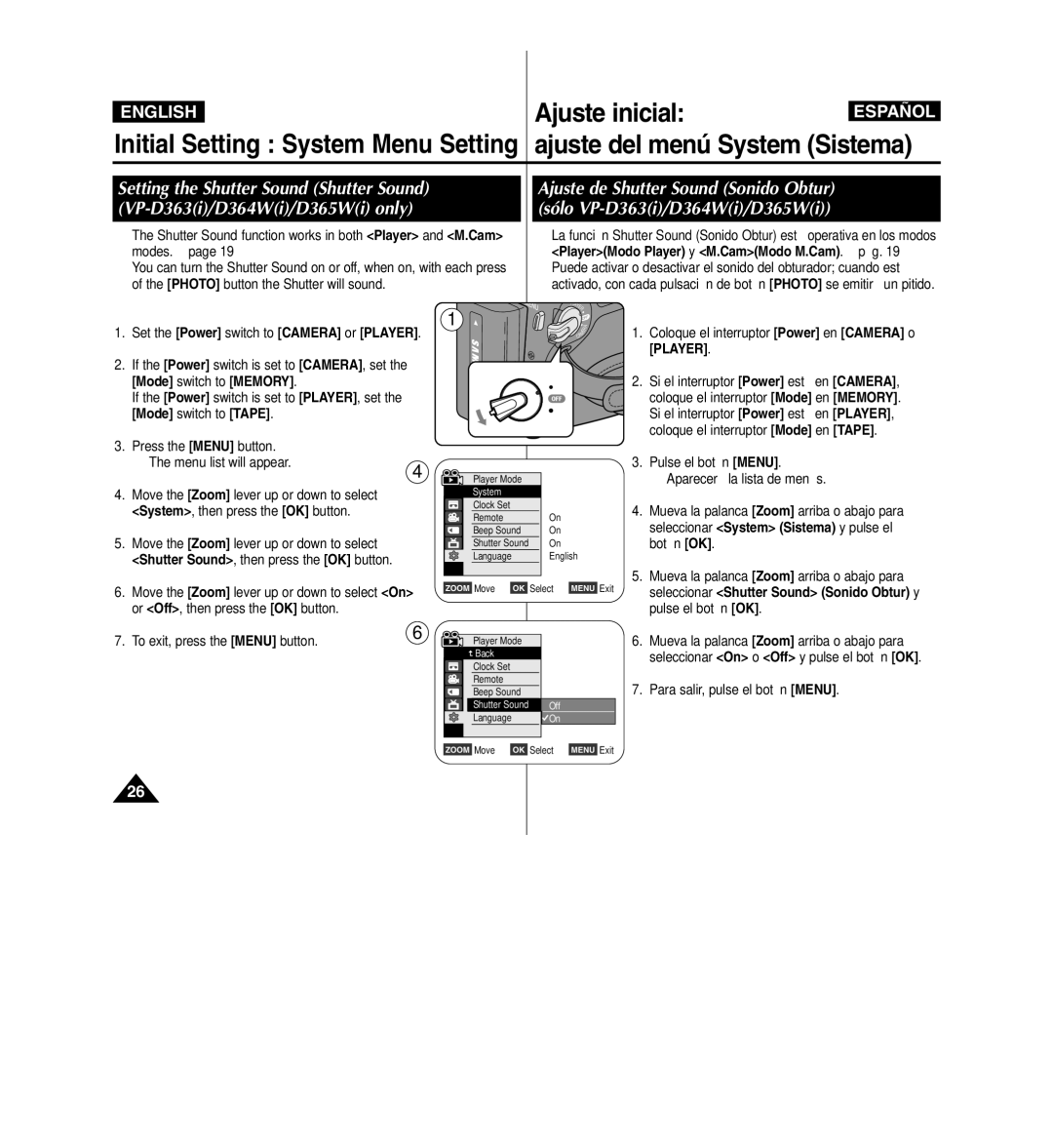 Samsung D365W(I) manual Seleccionar Shutter Sound Sonido Obtur y 