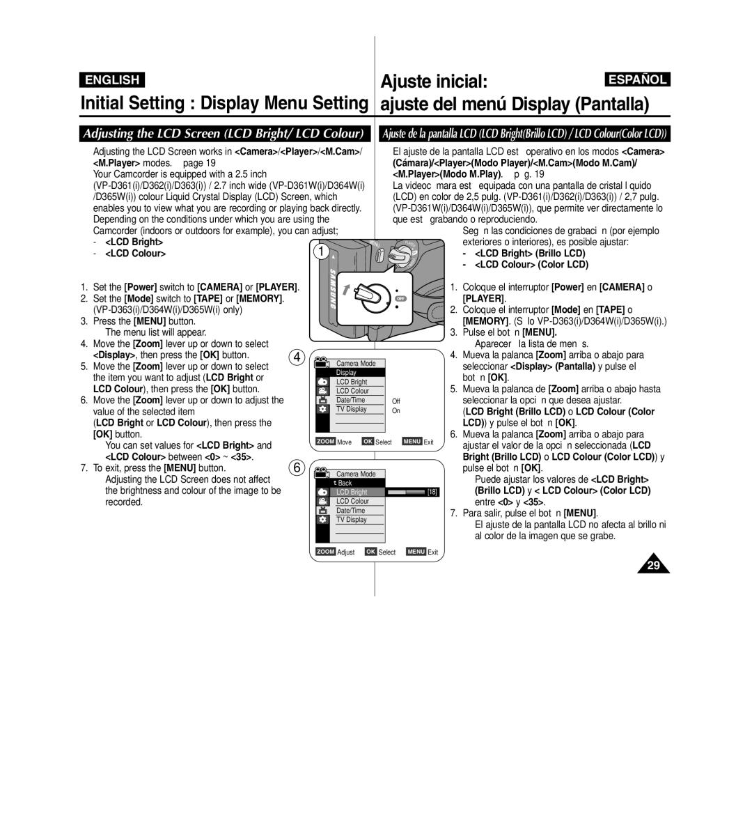 Samsung D365W(I) manual Adjusting the LCD Screen LCD Bright/ LCD Colour 