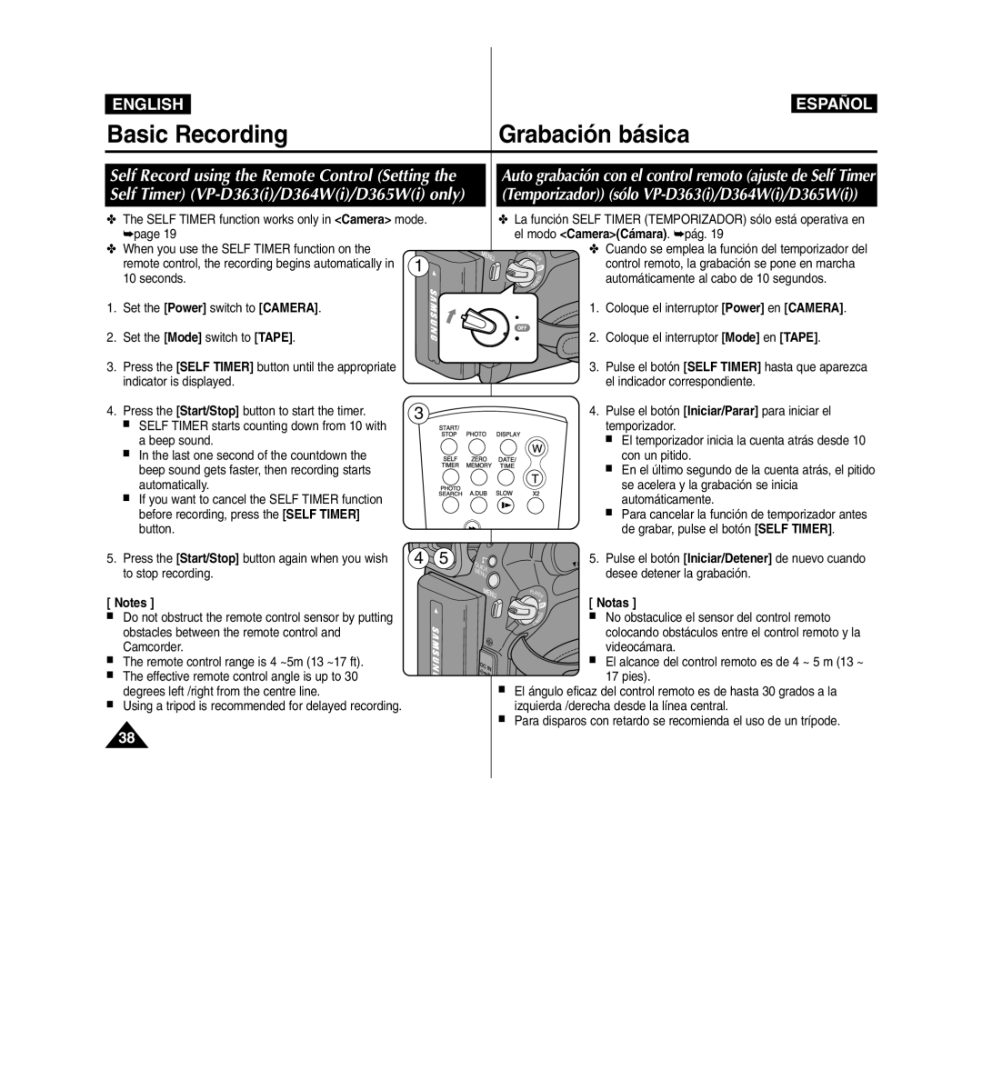 Samsung D365W(I) manual Control remoto, la grabación se pone en marcha 