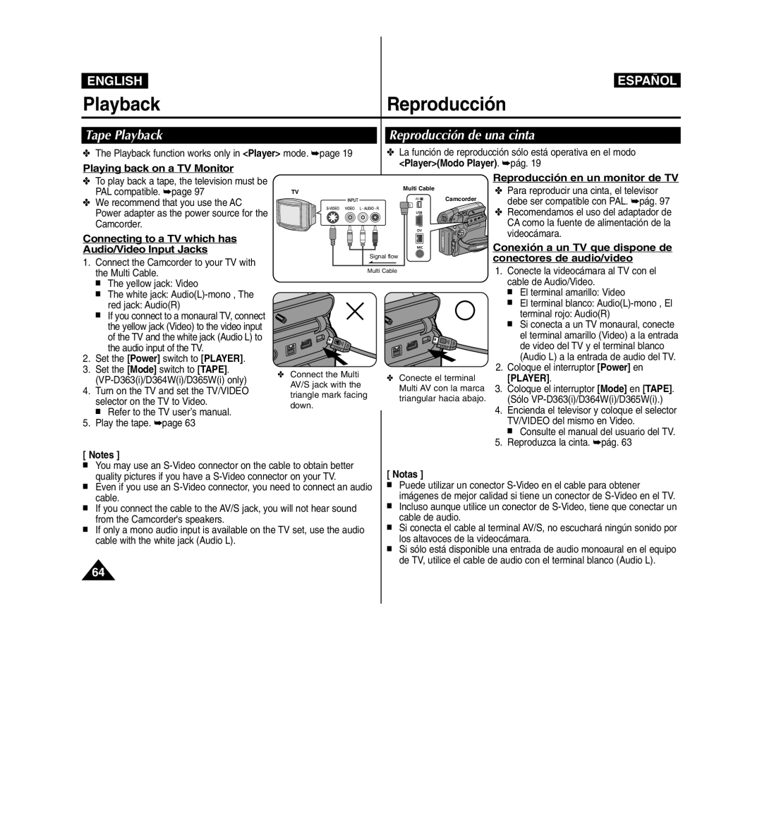 Samsung D365W(I) manual Tape Playback Reproducción de una cinta 