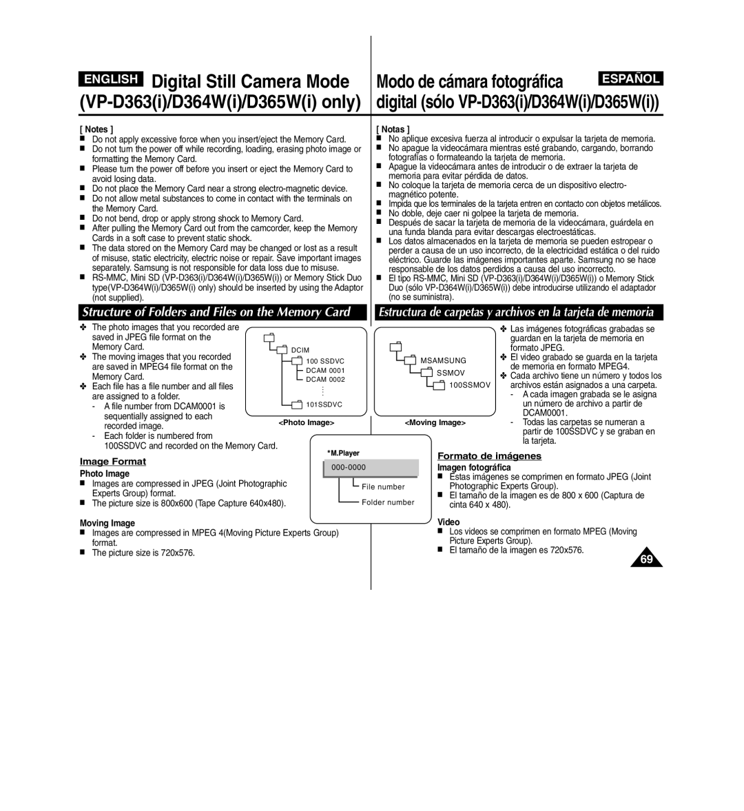 Samsung D365W(I) manual Image Format, Formato de imágenes, Moving Image, Video 