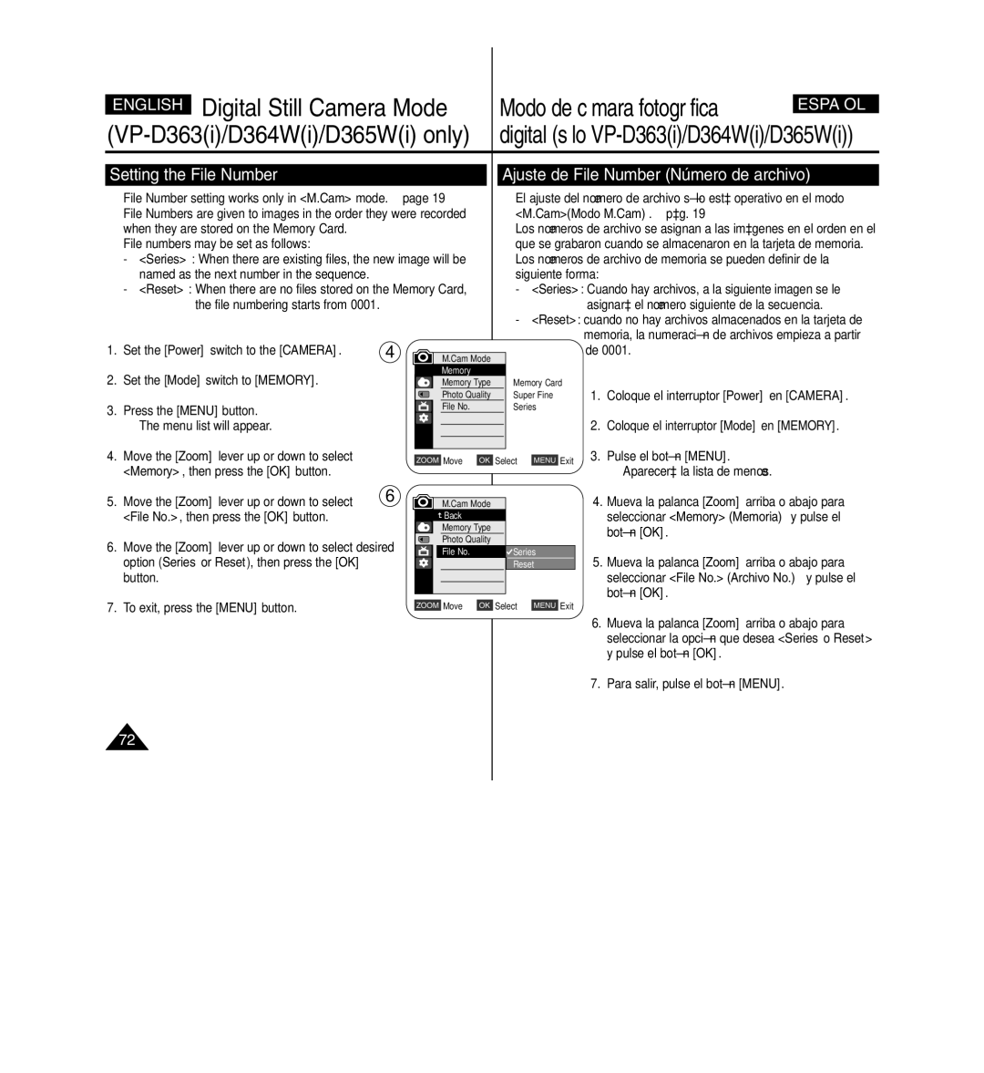 Samsung D365W(I) manual Setting the File Number, Ajuste de File Number Número de archivo 