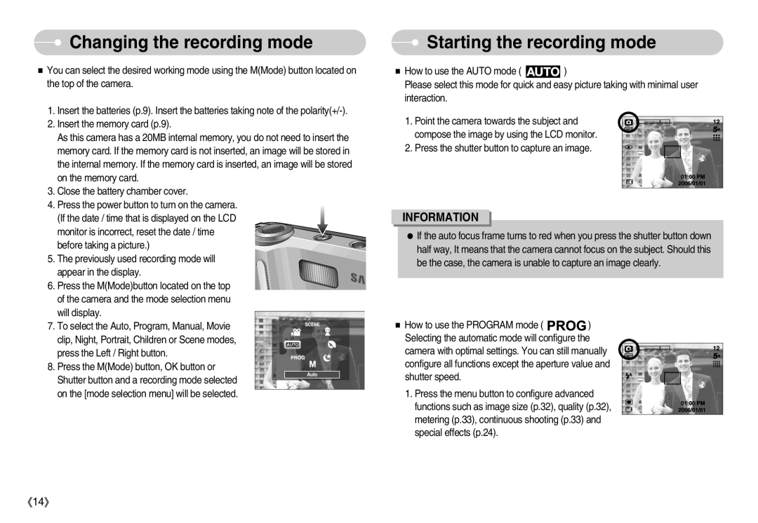 Samsung D53 manual Changing the recording mode, Starting the recording mode 