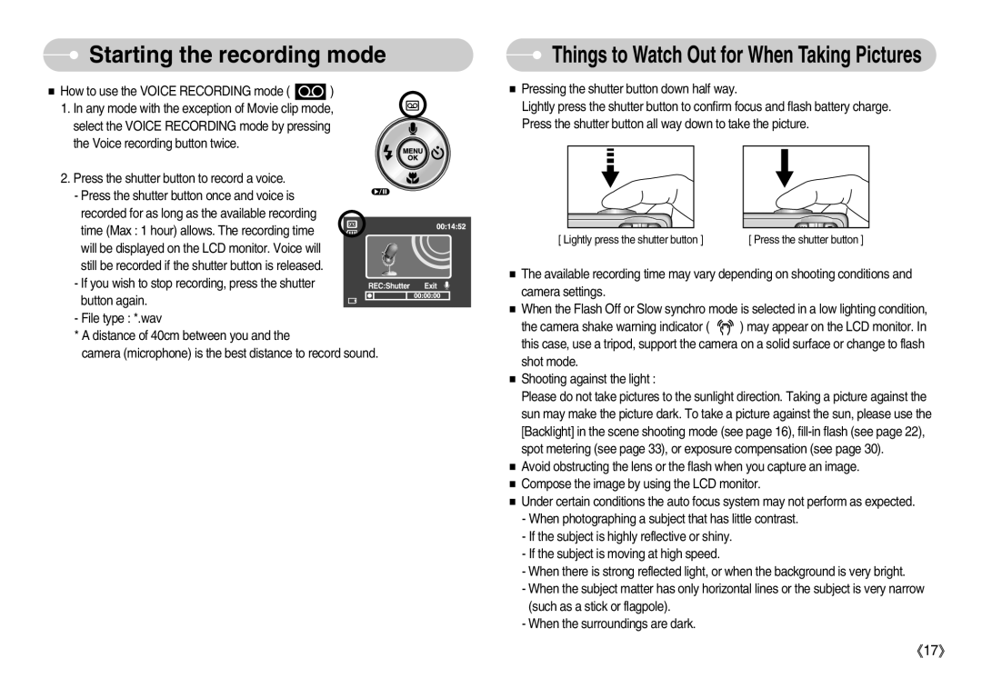 Samsung D53 manual Things to Watch Out for When Taking Pictures 