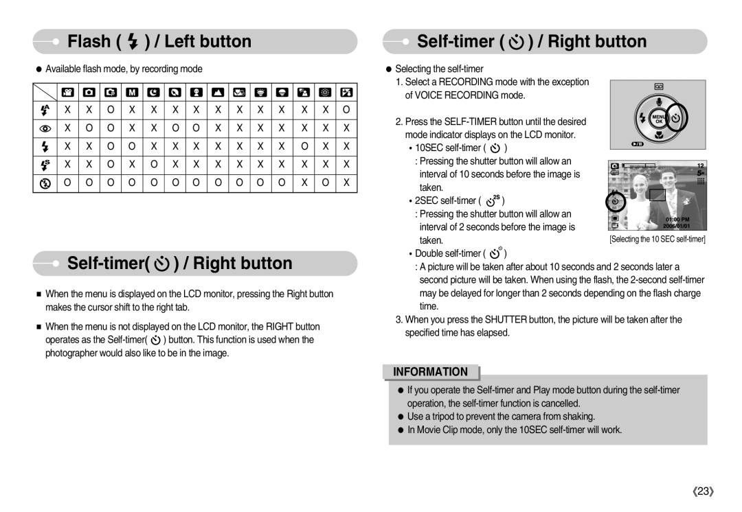 Samsung D53 manual Self-timer / Right button 