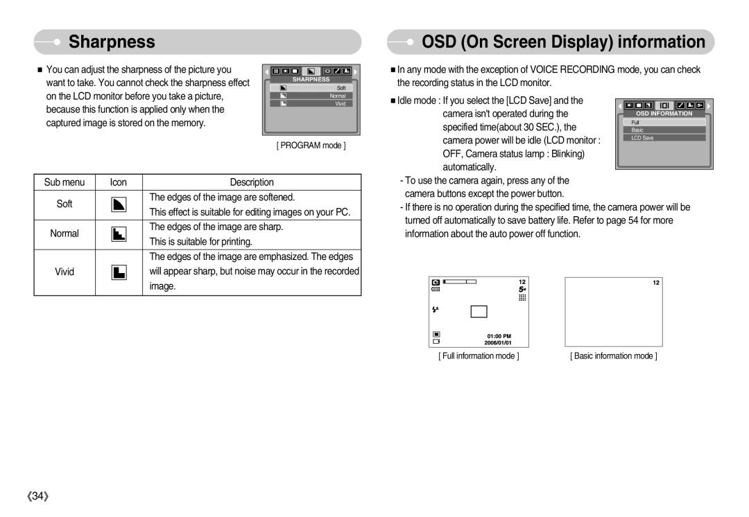 Samsung D53 manual Sharpness, OSD On Screen Display information 