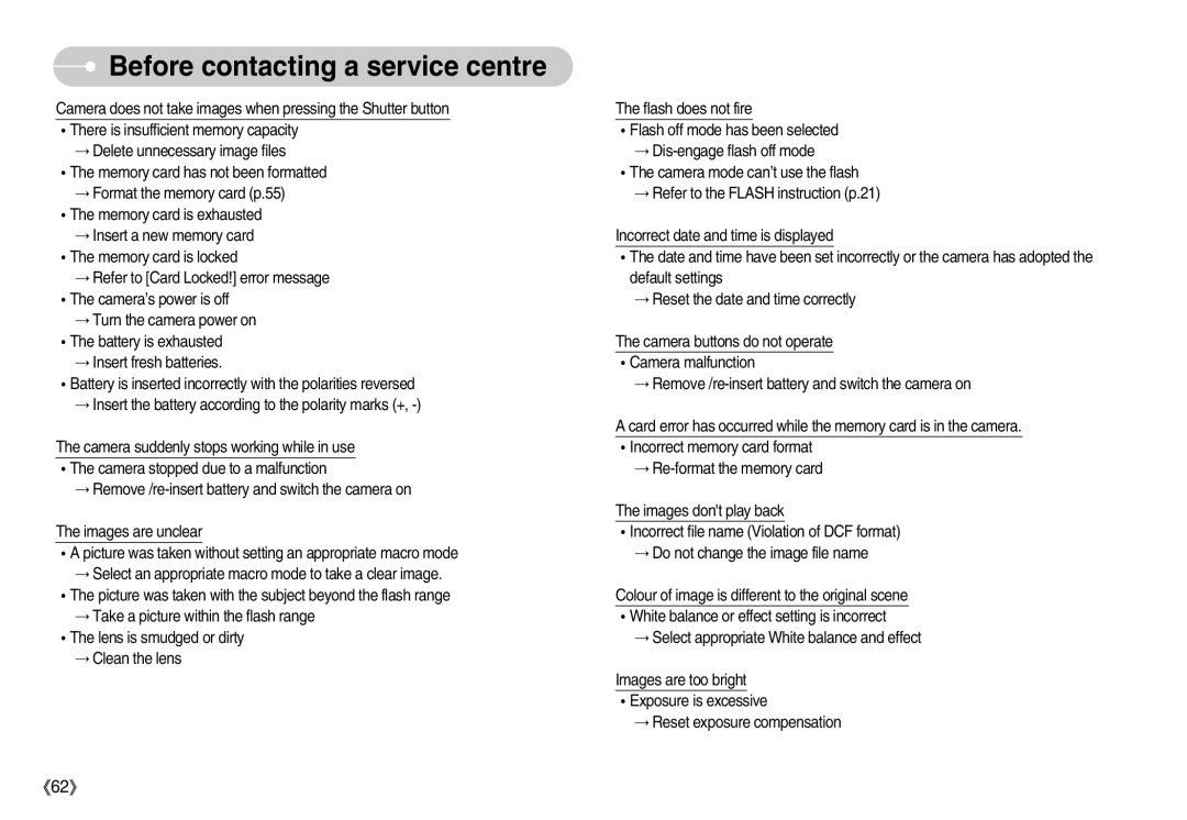 Samsung D53 manual Before contacting a service centre 