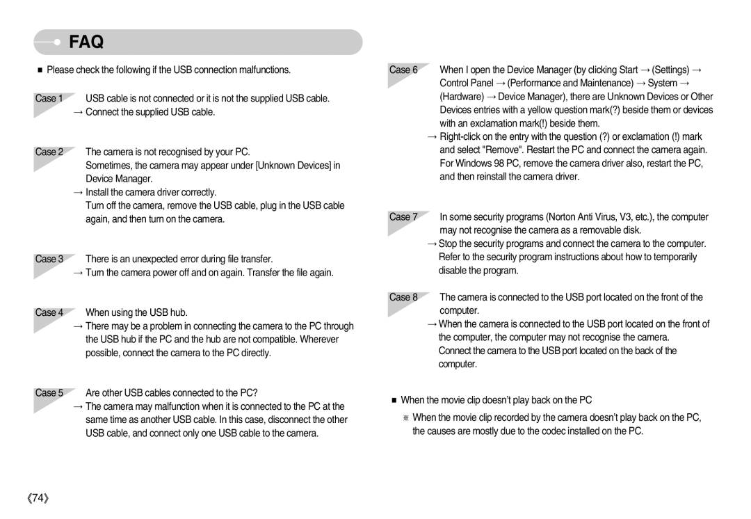 Samsung D53 manual Faq 