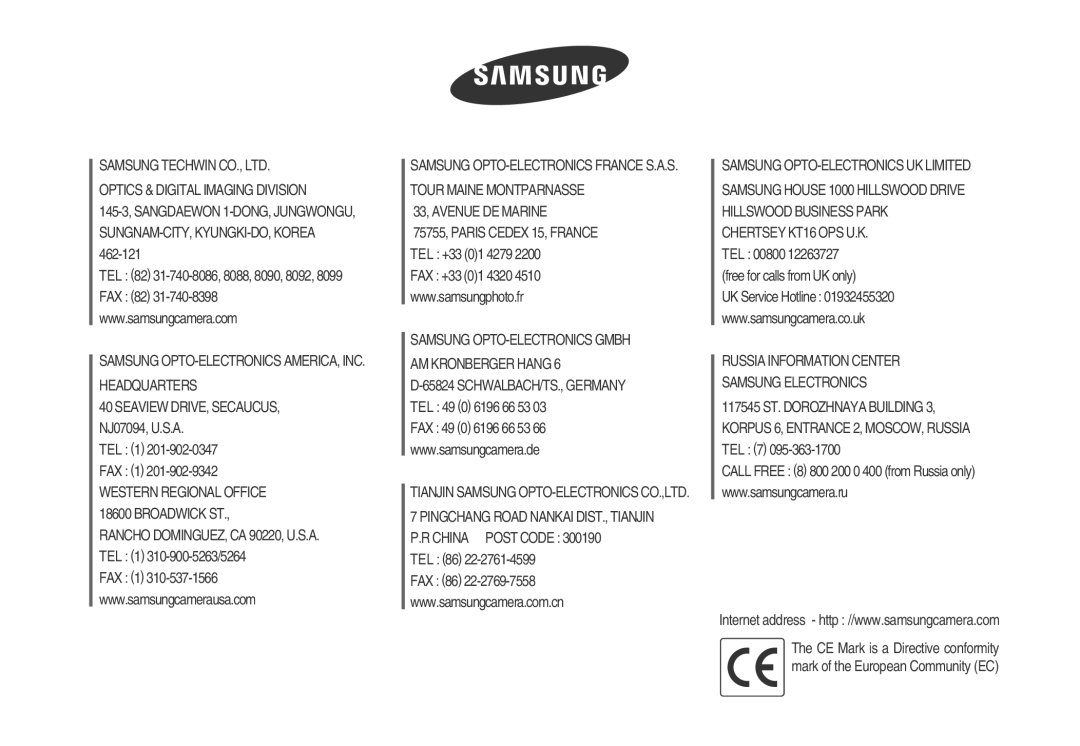 Samsung D53 manual Samsung OPTO-ELECTRONICS Gmbh AM Kronberger Hang 