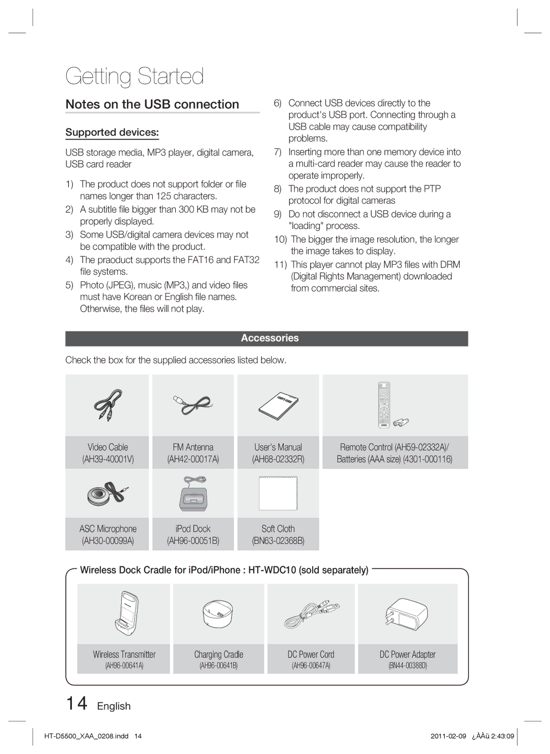 Samsung D5500 user manual Supported devices, Accessories 