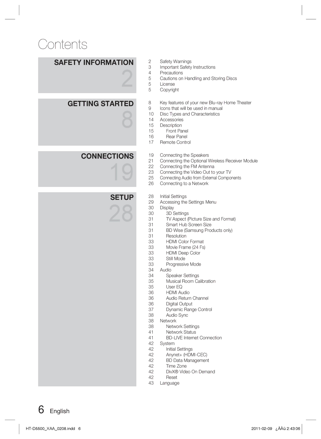 Samsung D5500 user manual Contents 