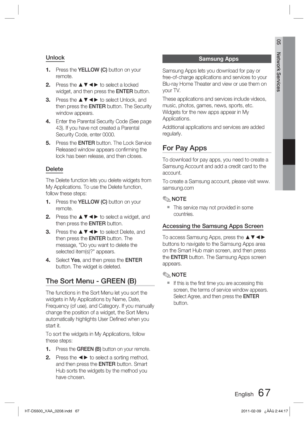 Samsung D5500 user manual Sort Menu Green B, For Pay Apps, Samsung Apps 