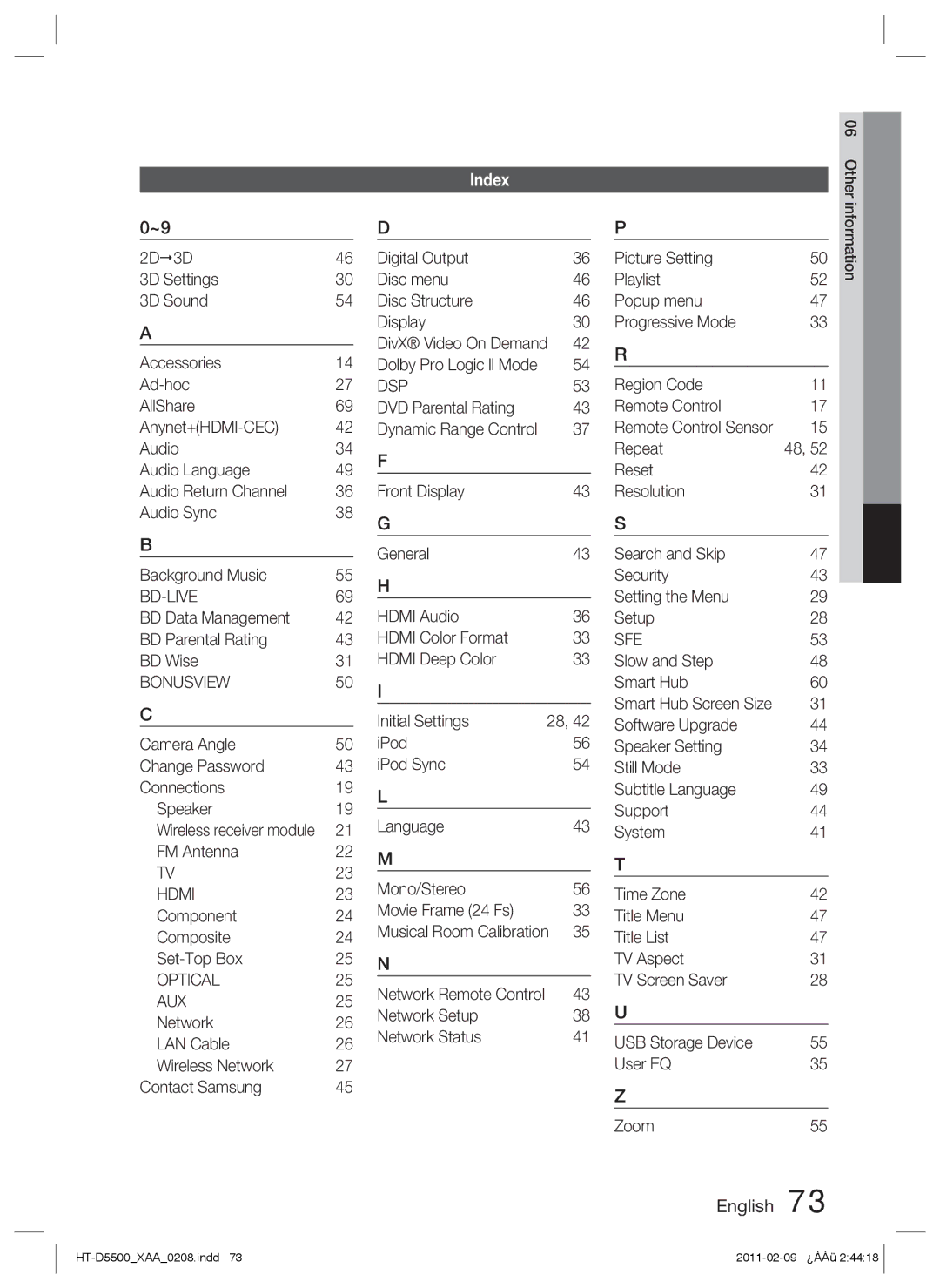 Samsung D5500 user manual Index 