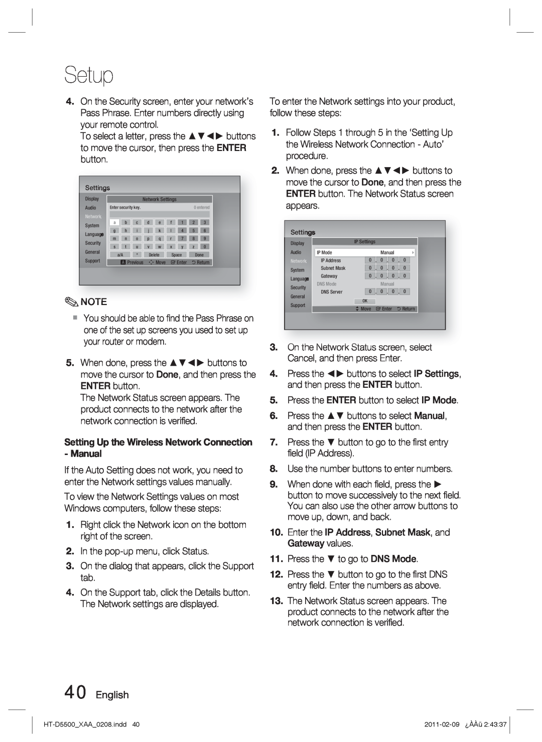 Samsung D5500 user manual Setup, English 