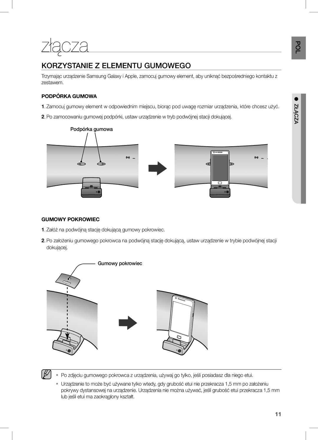 Samsung DA-E550/XE, DA-E550/EN, DA-E550/ZF manual Złącza, Korzystanie Z Elementu Gumowego 