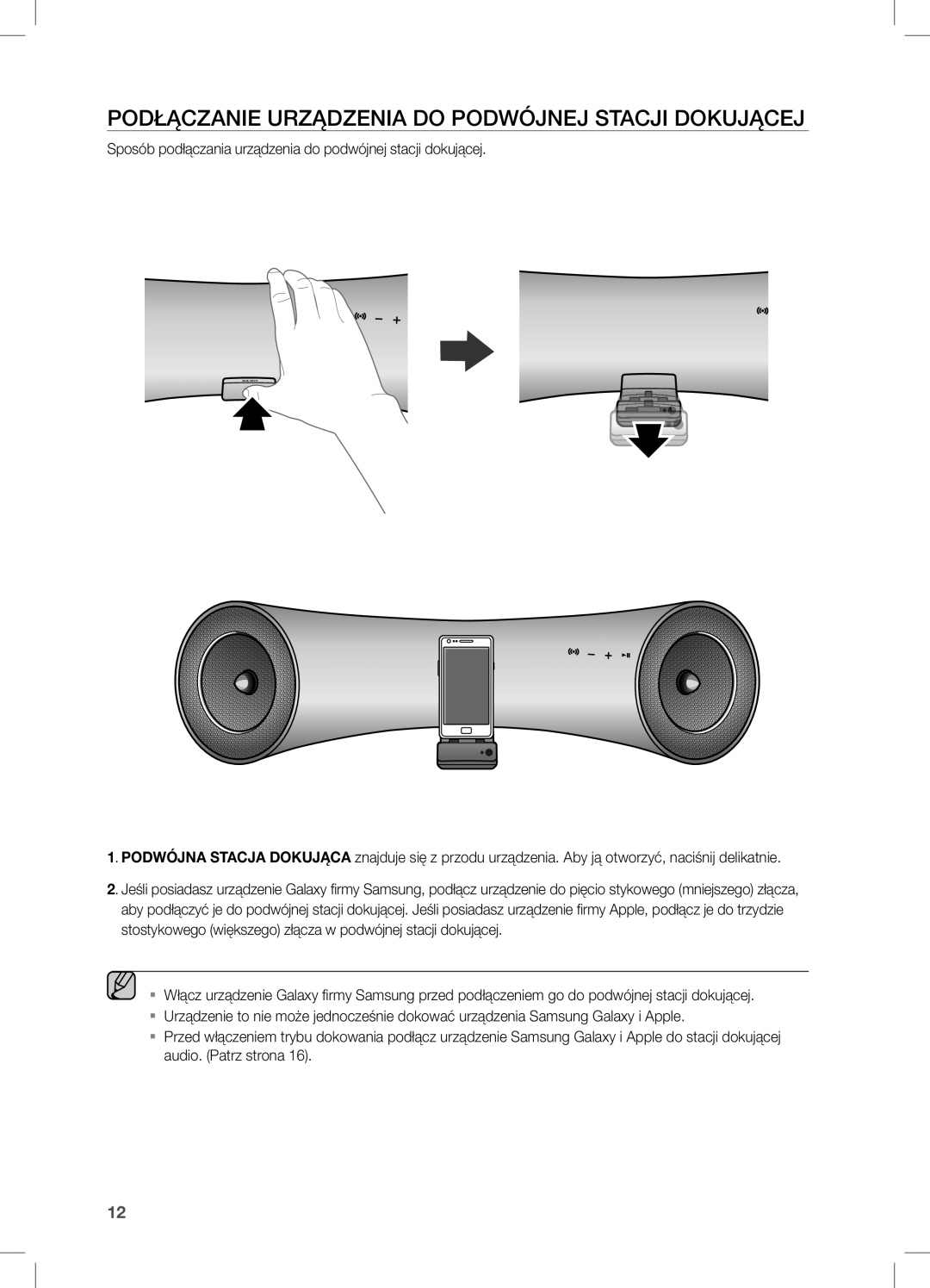 Samsung DA-E550/EN, DA-E550/ZF, DA-E550/XE manual PODłĄcZanie URZĄDZenia do PODWÓjnej STacji DOKUjĄcej 