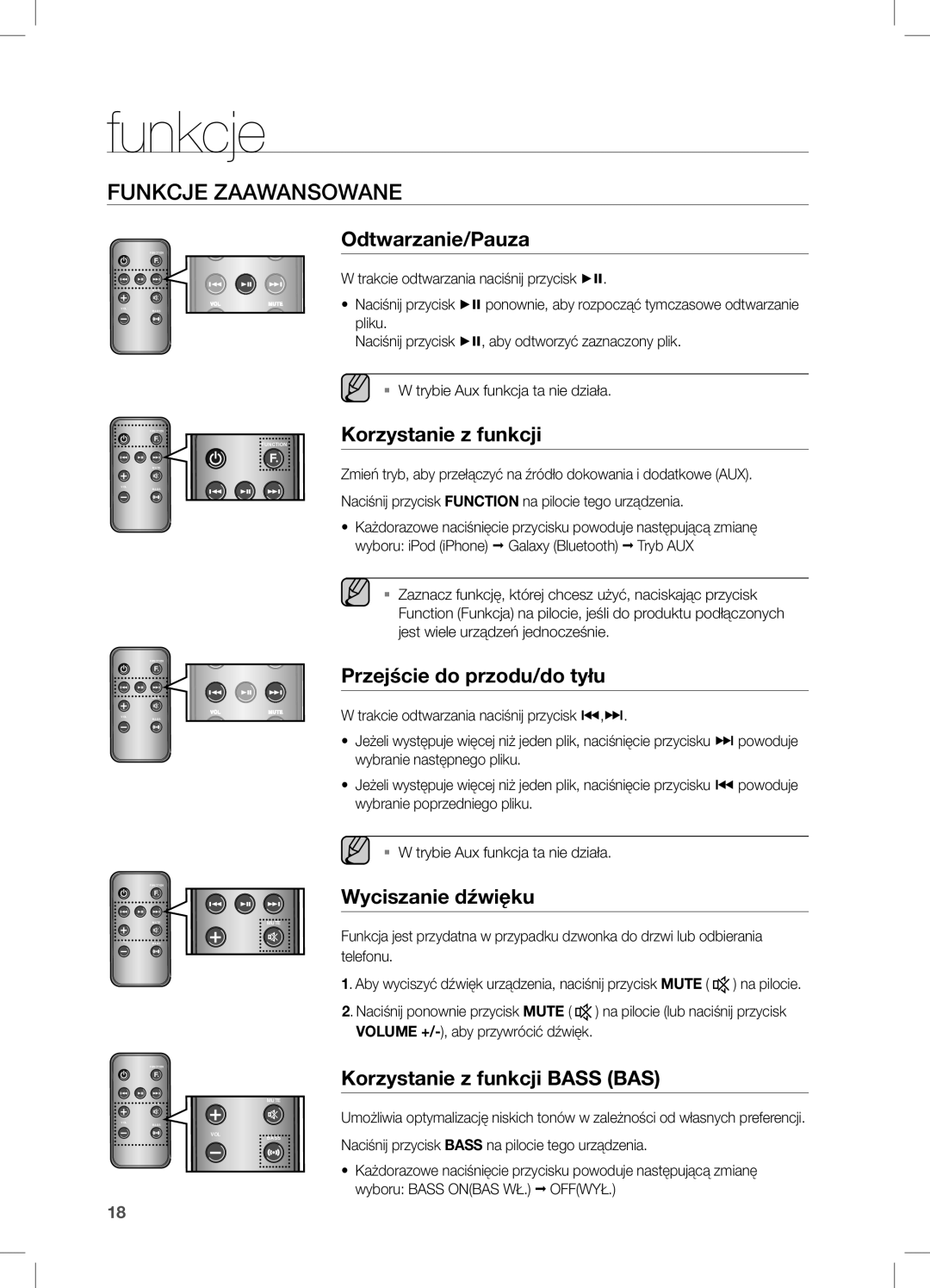 Samsung DA-E550/EN, DA-E550/ZF, DA-E550/XE manual Funkcje Zaawansowane 