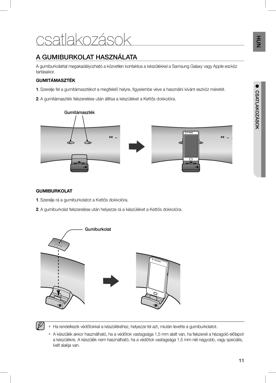 Samsung DA-E550/XE, DA-E550/EN, DA-E550/ZF manual Csatlakozások, Gumiburkolat Használata 