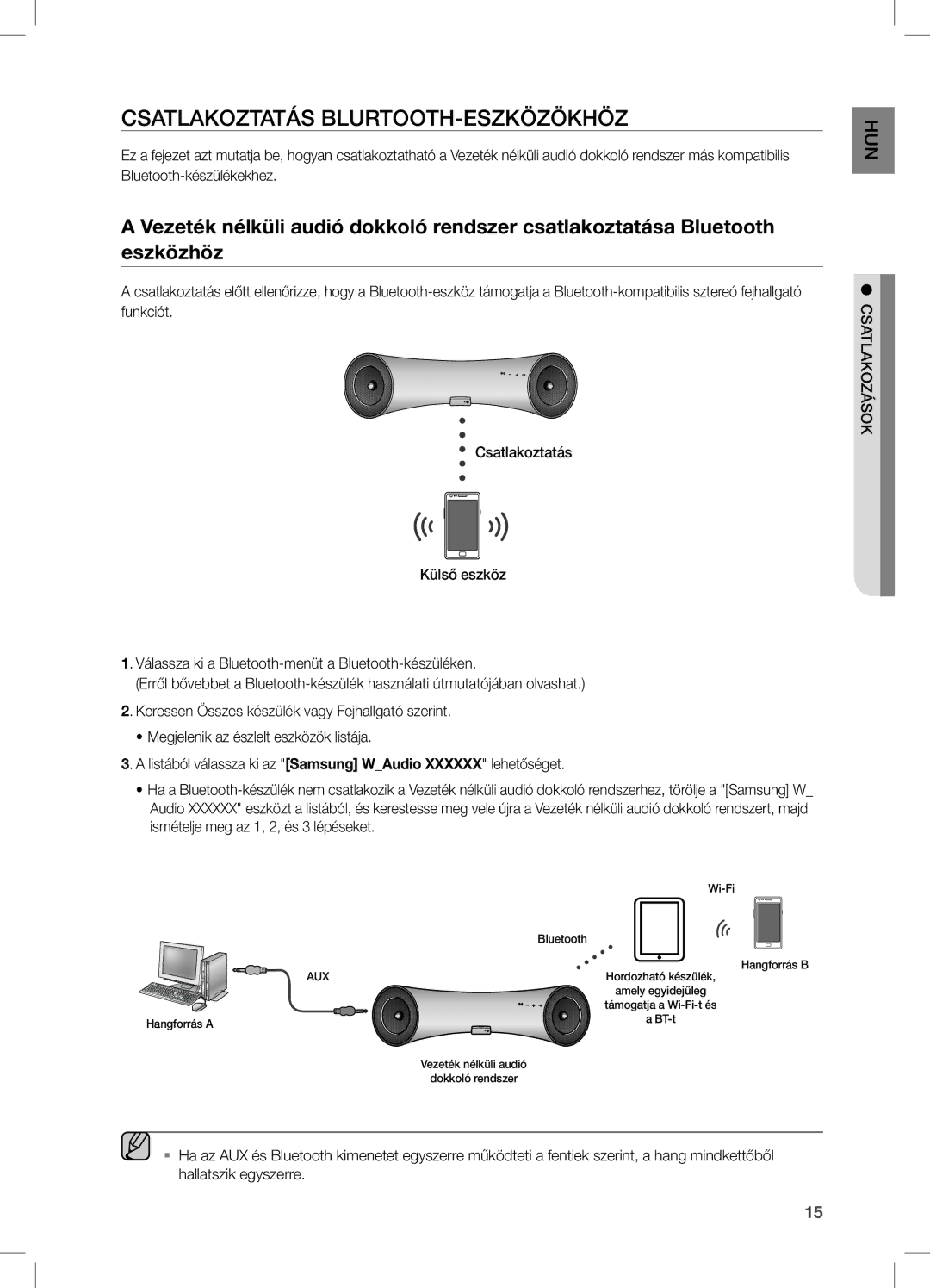 Samsung DA-E550/EN, DA-E550/ZF, DA-E550/XE manual Csatlakoztatás BLURTOOTH-ESZKÖZÖKHÖZ 