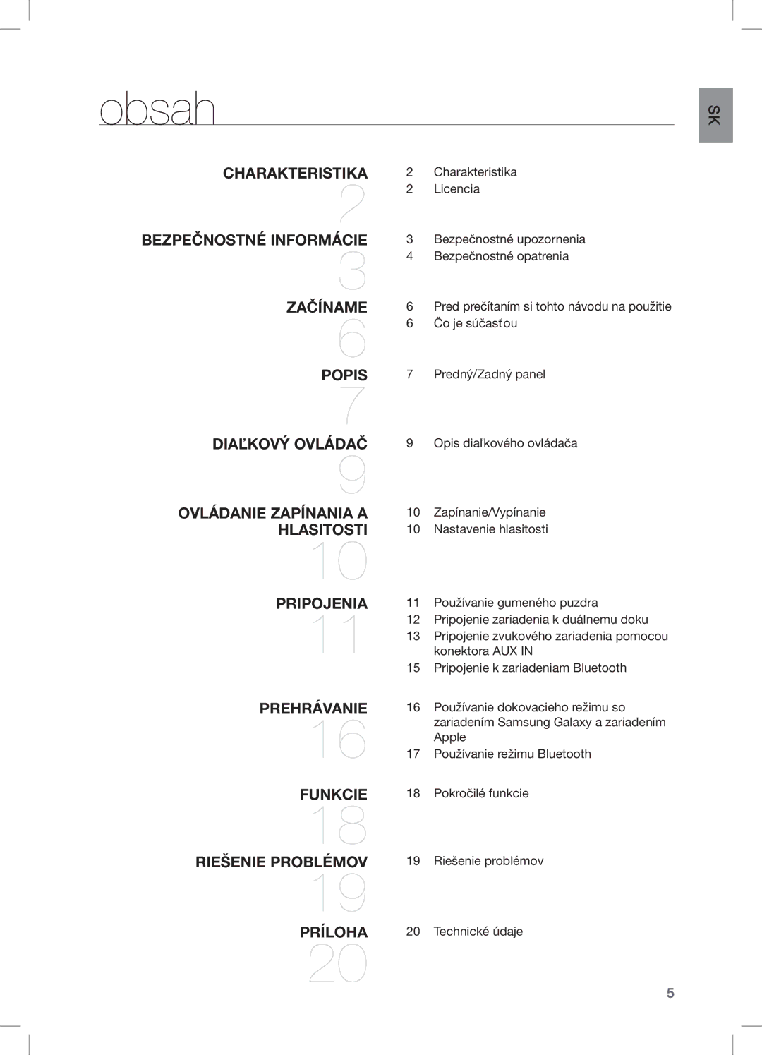 Samsung DA-E550/XE, DA-E550/EN, DA-E550/ZF manual Obsah, Charakteristika 