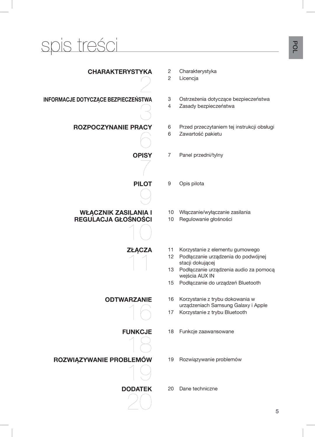 Samsung DA-E550/XE, DA-E550/EN, DA-E550/ZF manual Spis treści, Charakterystyka 