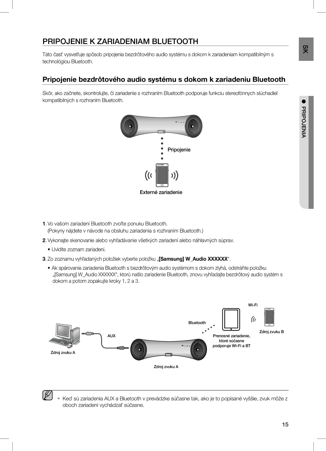 Samsung DA-E550/EN, DA-E550/ZF, DA-E550/XE manual Pripojenie K Zariadeniam Bluetooth 