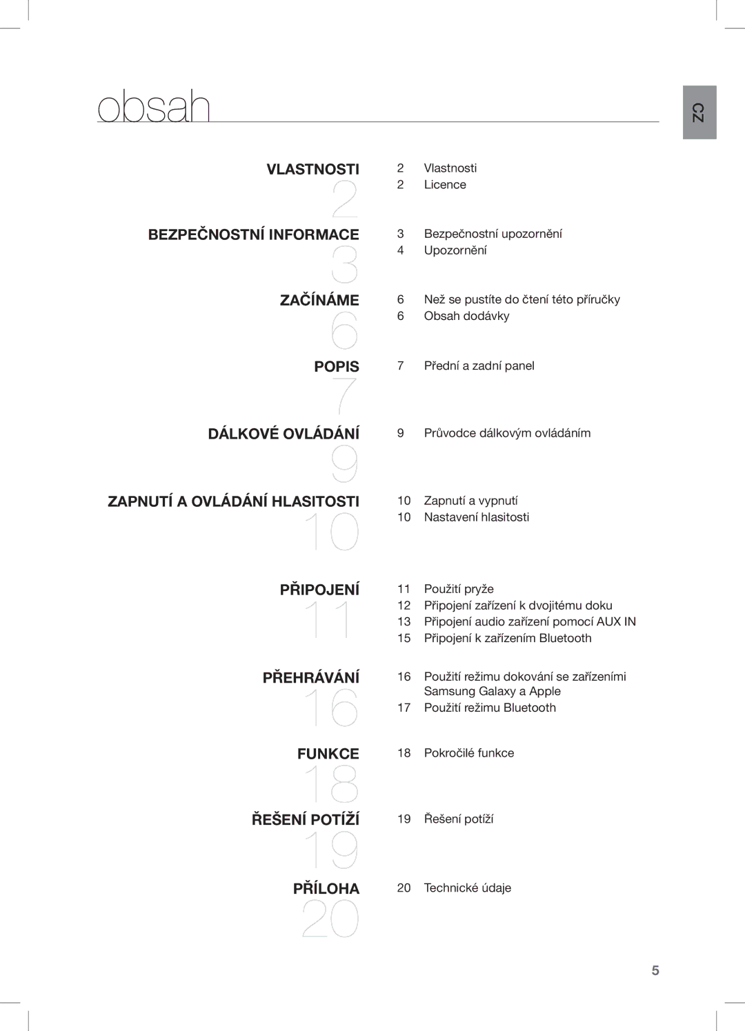 Samsung DA-E550/XE, DA-E550/EN, DA-E550/ZF manual Vlastnosti 