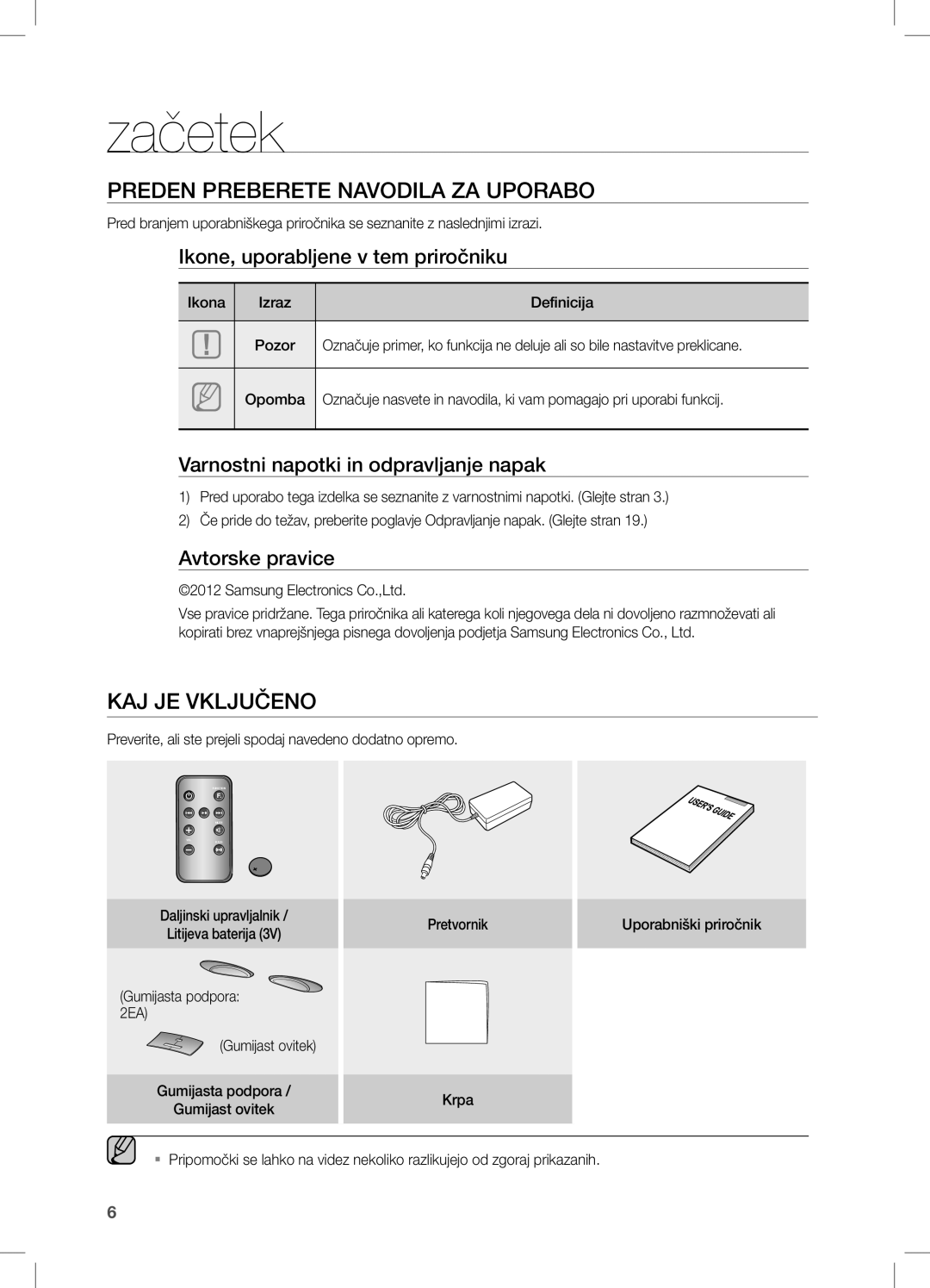 Samsung DA-E550/EN, DA-E550/ZF, DA-E550/XE manual Začetek, Preden preberete navodila za uporabo, KAJ JE Vključeno 