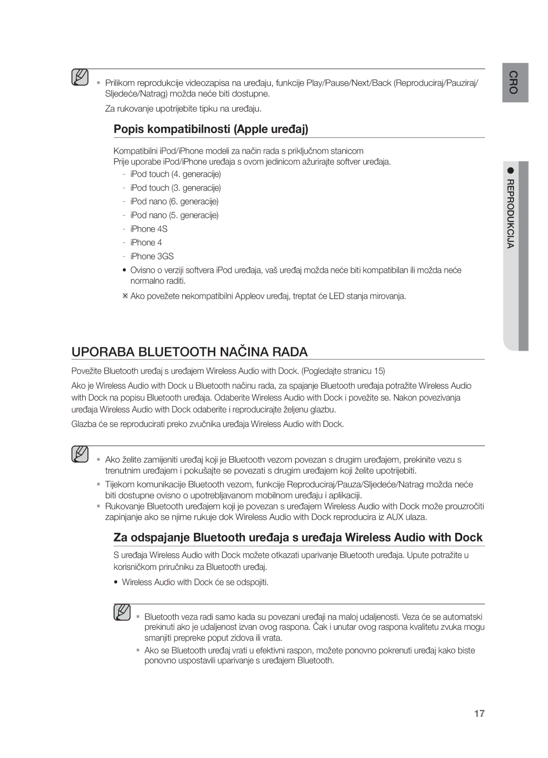 Samsung DA-E550/EN manual Uporaba Bluetooth Načina Rada, Popis kompatibilnosti Apple uređaj 