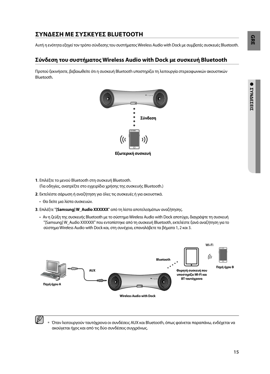 Samsung DA-E550/EN manual Σύνδεση Εξωτερική συσκευή, Επιλέξτε το μενού Bluetooth στη συσκευή Bluetooth 