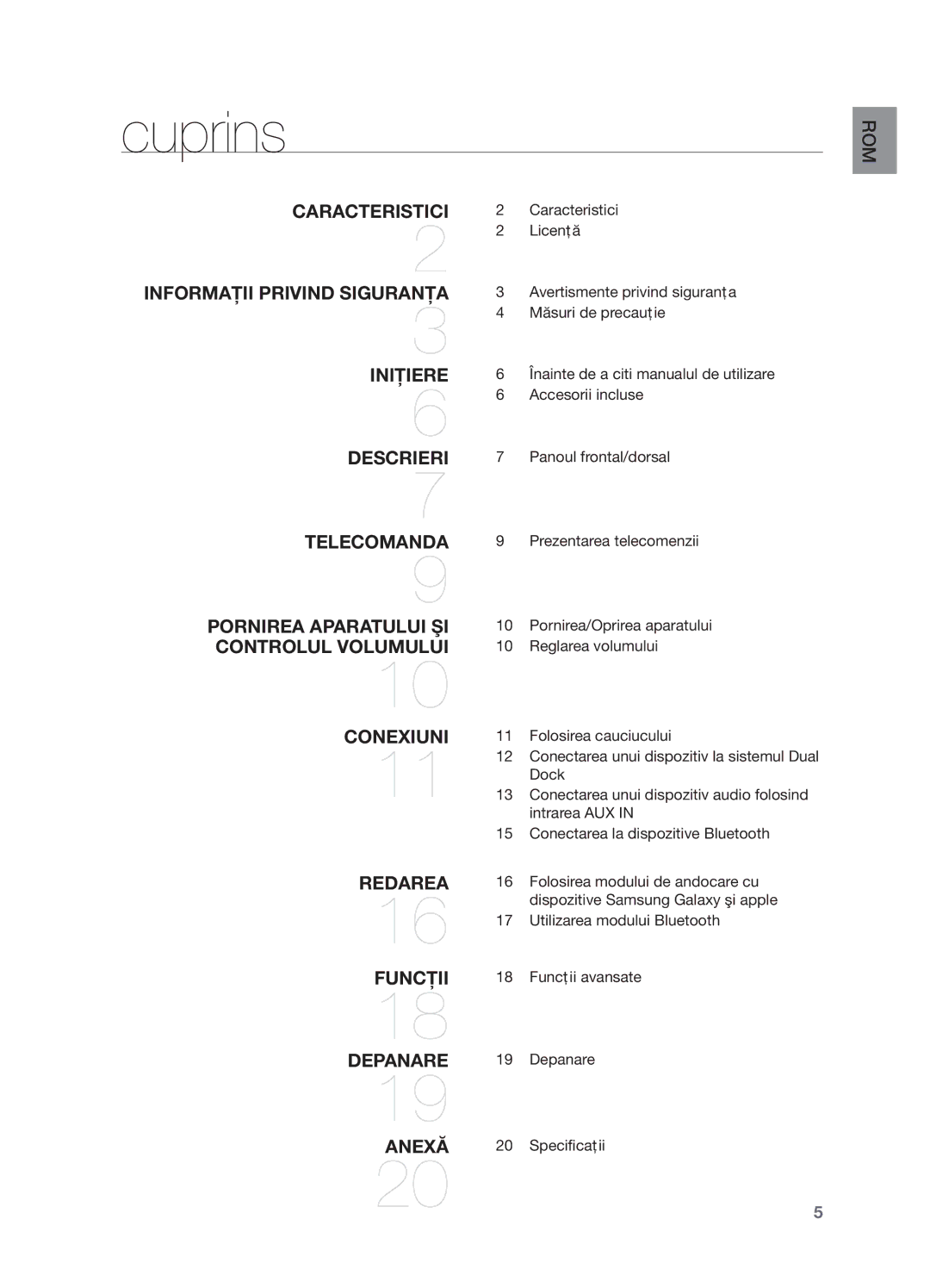 Samsung DA-E550/EN manual Cuprins 