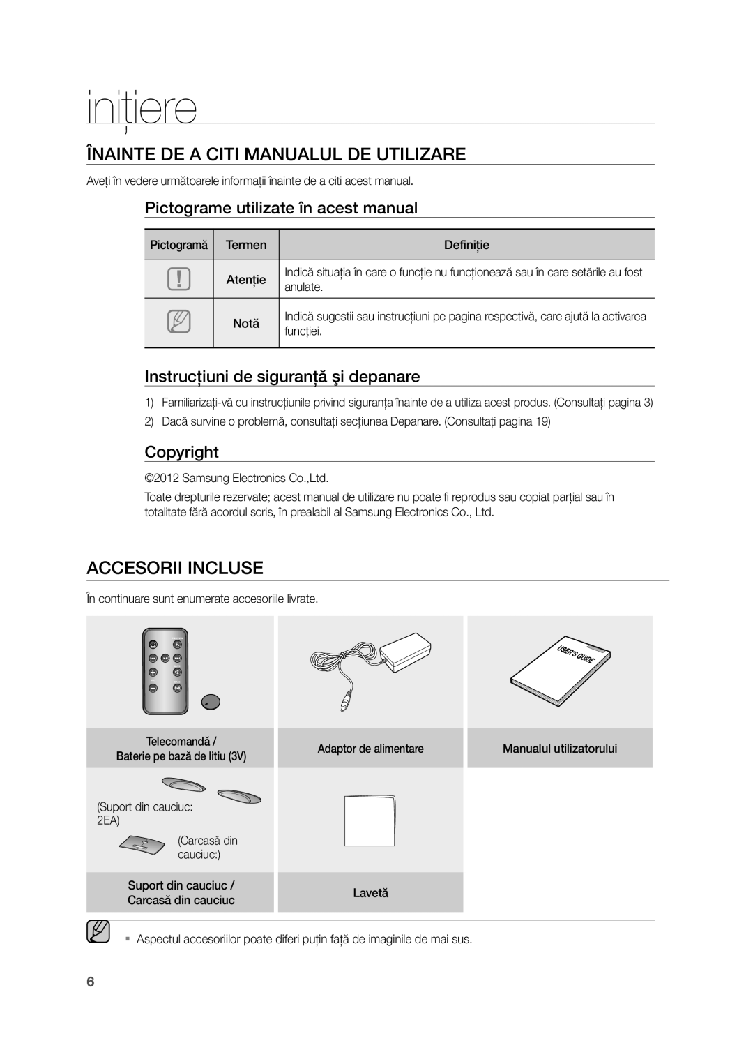 Samsung DA-E550/EN Iniţiere, Înainte de a citi manualul de utilizare, Accesorii Incluse 