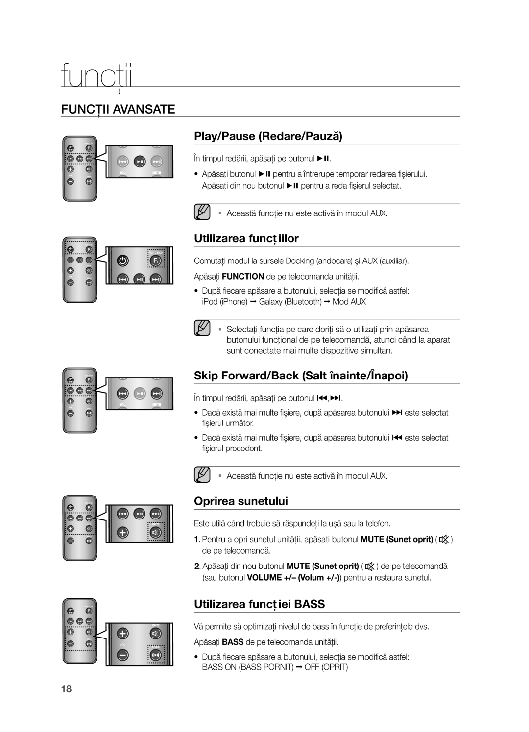 Samsung DA-E550/EN manual Funcţii Avansate 